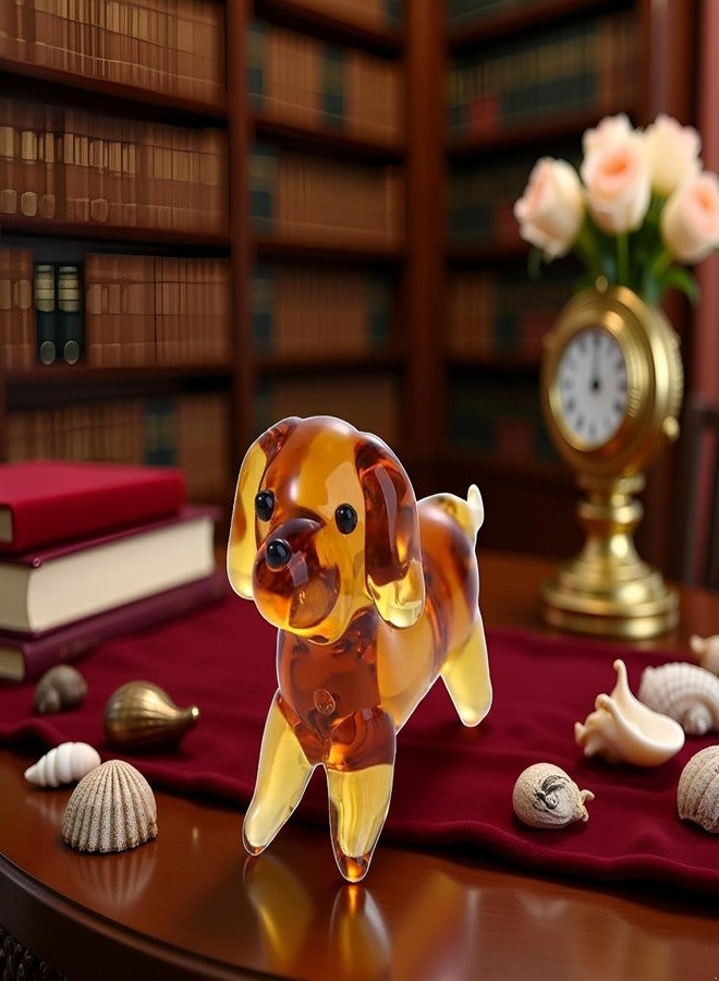 Mozff 2Pcs Brown Mini Dog Art Blown Glass, Crystal Cute Dog Figurine, Glass Ornament Statue Animal Collectible, Blown Art Pet Animal Collectible Figures Home Décor Accents - Image 4